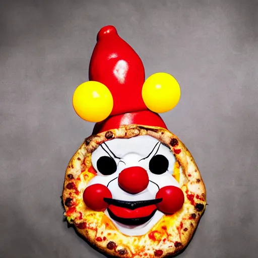 Image similar to clown cosplaying as a pizza, clowcore, michelin star food, clowncore funhouse, photo by annie leibowitz