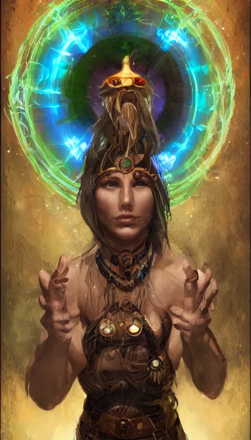 Image similar to portrait of a digital shaman, from magic the gathering