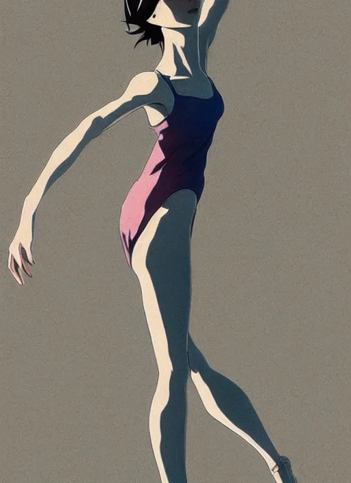 Image similar to ballerina, artwork made by makoto shinkai, inspired in hirohiko araki, clean details, light color palette, anatomically proportional, hd