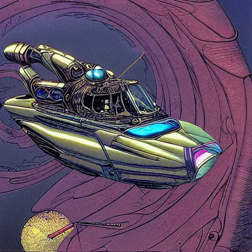 Image similar to flying alien motorcycle by Jean 'Moebius' Giraud