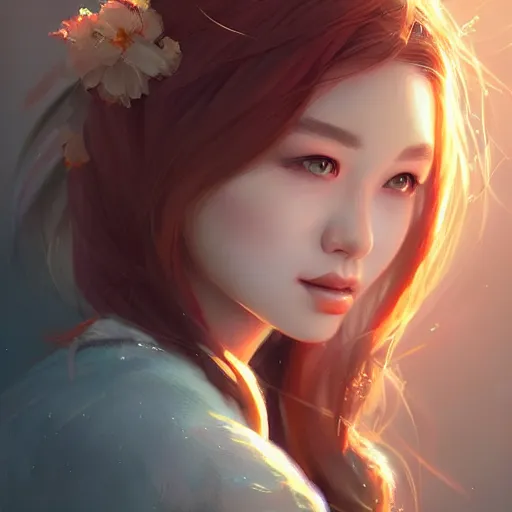 Image similar to beautiful girl by rossdraws, highly intricate painting, concept art, artstation, global illumination, rim lighting