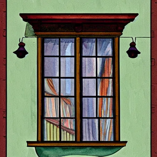 Image similar to a painting beautiful window open front view, ornate, oil on canvas, art deco, digital illustration, colorful architectural drawing, watercolor painting, behance contest winner, vintage frame window