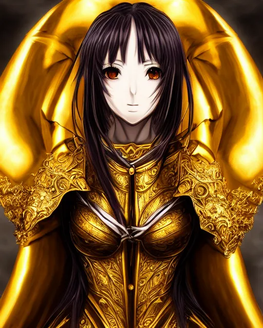 Prompt: anime style portrait of woman in shining golden armor, high production value, intricate details, high resolution, hdr, high definition, masterpiece, realistic, ultrarealistic, highly detailed, hd, sharp focus, non blurry, sharp, smooth