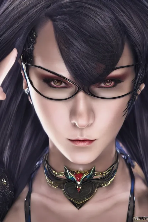 Prompt: Bayonetta (character) , pretty face, ultra detailed, digital art, 8k ,character ,realistic, portrait, hyperrealistic