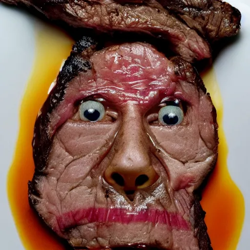 Image similar to steven tyler's face on a juicy tbone steak