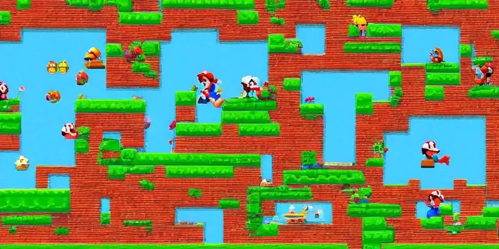 Image similar to an entire landscape made out of nothing but Mario