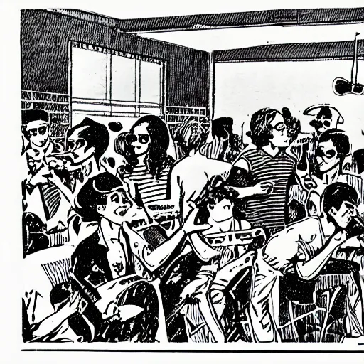 Image similar to robert crumb comic about pembroke pines flanagan high school students partying accurate eyes high detail