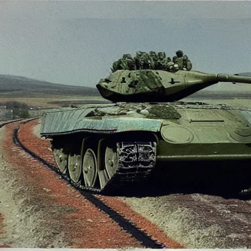 Image similar to medvedev rides a tank to georgia, photo in color