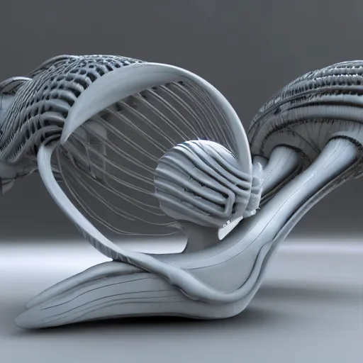 Image similar to xenomorph biomorphic futuristic time machine designed by santiago calatrava, octane 8 k 3 d render