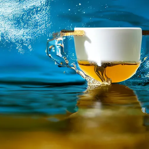 Prompt: Wish horse stable teabag in a tcup. Great value stable shaped shed flavoured teabags. Great for horse lovers. Photograph of a teabag brewing in water, dslr, hd, award winning shot. shed in a cup.