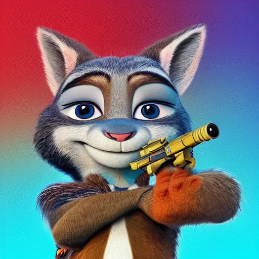 Image similar to “portrait of a cartoon animal, zootopia movie style, pointing a laser gun at the camera, digital art, 4k, award winning”