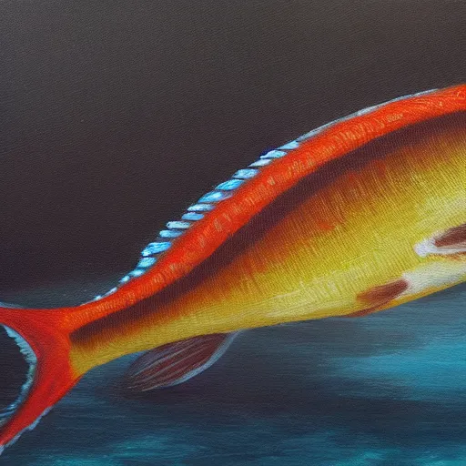 Image similar to oil painting of a fish with sharp teeth, epic, japanese style painting, sharp focus, high details, 4 k