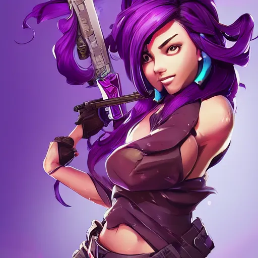 Image similar to beautiful female purple hair katana fantasy art apex fortnite Video game icon, 2d game art gta5 cover , official fanart behance hd artstation by Jesper Ejsing, by RHADS, Makoto Shinkai and Lois van baarle, ilya kuvshinov, rossdraws