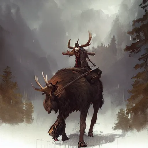 Image similar to hairy pirate with moose head by greg rutkowski