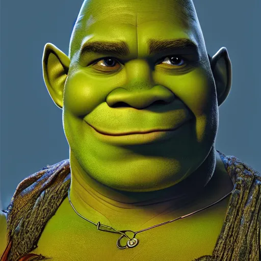 Prompt: photorealistic shrek in the style of michael whelan and gustave dore. hyperdetailed photorealism, 1 0 8 megapixels, fully clothed, lunar themed attire, amazing depth, glowing rich colors, powerful imagery, psychedelic overtones, 3 d finalrender, 3 d shading, cinematic lighting, artstation concept art
