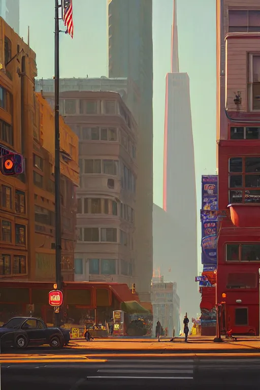 Image similar to Market Street, San Francisco; oil on canvas by Klaus Bürgle and Simon Stålenhag;