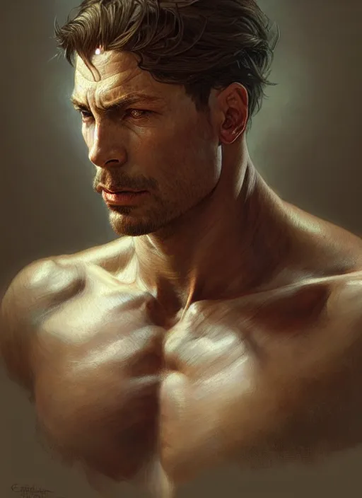 Prompt: Portrait of a man, scarred! D&D, muscular, fantasy, intricate, elegant, highly detailed, digital painting, artstation, concept art, smooth, sharp focus, illustration, art by artgerm and greg rutkowski and alphonse mucha