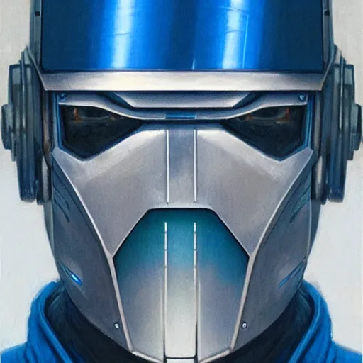 Image similar to robot with glowing blue visor as a realistic scifi cyberpunk knight, closeup portrait art by donato giancola and greg rutkowski, realistic face, digital art, trending on artstation, symmetry!!!