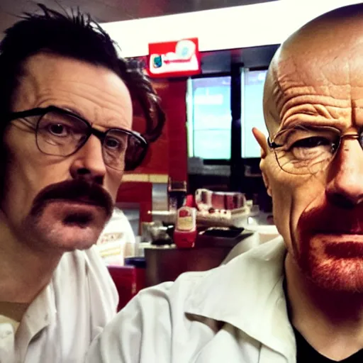 Image similar to Walter White at mcdonalds selfie