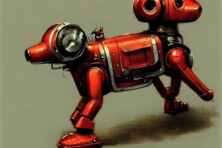 Image similar to adventurer ( ( ( ( ( 1 9 5 0 s retro future robot android dog. muted colors. ) ) ) ) ) by jean baptiste monge!!!!!!!!!!!!!!!!!!!!!!!!! chrome red