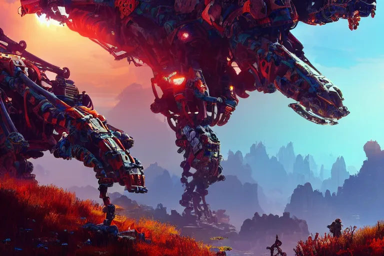 Image similar to scorcher machine mecanical creature robot of horizon forbidden west horizon zero dawn bioluminiscence global illumination ray tracing hdr fanart arstation by ian pesty and alena aenami artworks in 4 k