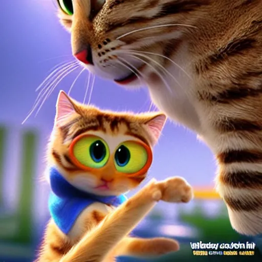 Image similar to pixar movie, tabby cat, 3 d, pixar _ tabby _ cat