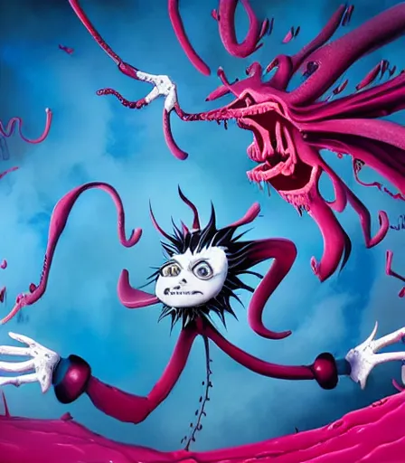 Image similar to Tim Burton style High School DxD by Alex Pardee and Nekro and Petros Afshar, and James McDermott,unstirred paint, vivid color, cgsociety 4K