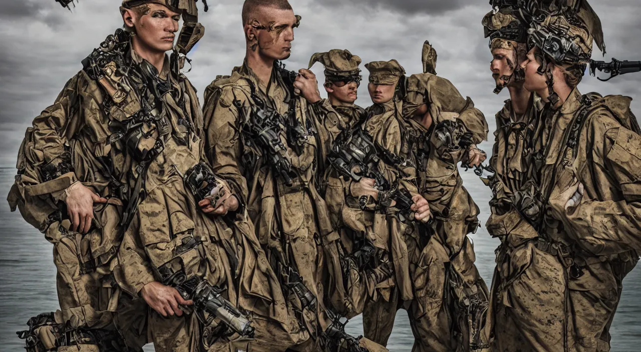 Prompt: us marines portrait, on aircraft carrier, highly detailed, fashion editorial, by jimmy nelson