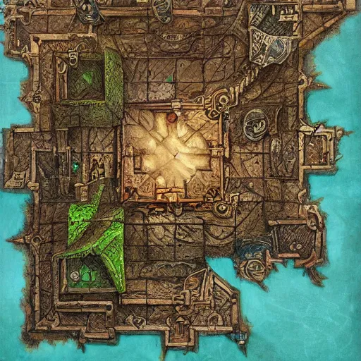 Prompt: dungeon map board game, fantasy art, in the style of greg rutkowski, top view, illustration, epic, fantasy, intricate, hyper detailed, artstation, concept art, smooth, sharp focus, ray tracing