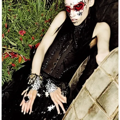 Image similar to Flamboyant necromancer!!!!!!!!!!, portrait, !!!!!!!!!fashion photography!!!!!!!, by Juergen Teller