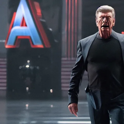 Prompt: a still of Vince McMahon walking from Avengers Endgame