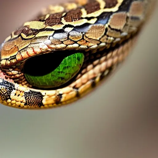 Image similar to close up of a Snake Eye in its natural environment, macro, High detail.