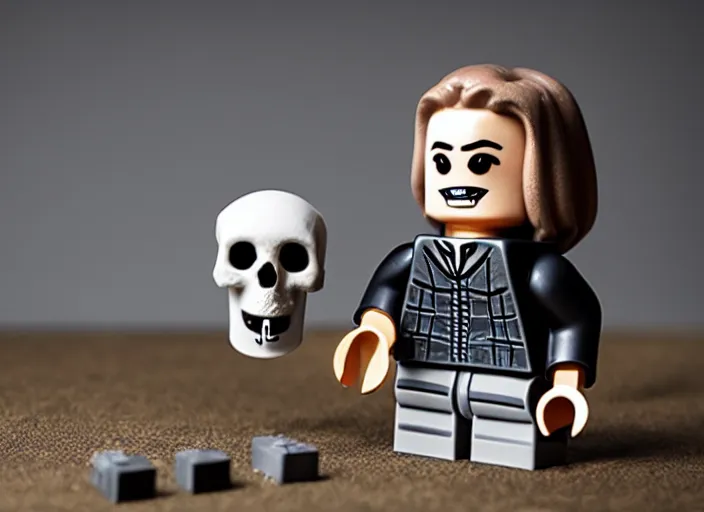 Image similar to product photo still of hamlet holding a skull best the open grave lego playset, 8 k, 1 2 0 mm macro, f 1. 8, studio lighting, key light