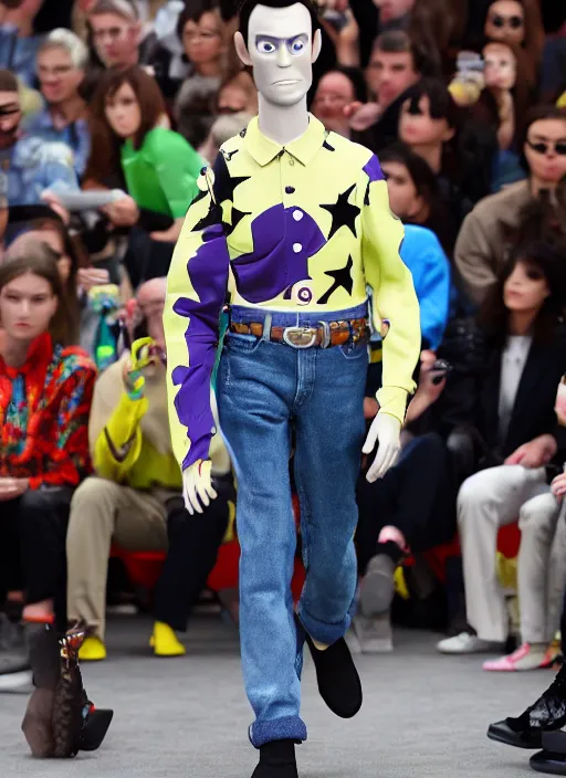 Image similar to hyperrealistic and heavy detailed balenciaga runway show of toy story, leica sl 2 5 0 mm, vivid color, high quality, high textured, real life