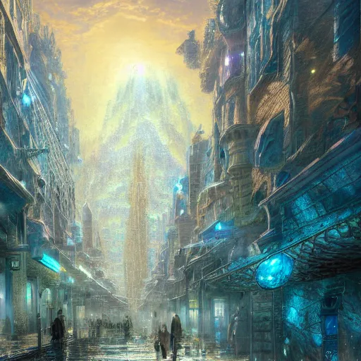 Prompt: A beautiful hyper-realistic detailed digital concept art painting of a a glistening city within a cracked open geode, dynamic lighting, crepiscular lighting coming from within the geode, low key lighting, by Greg Rutkowski, Thomas Kinkade, Andreas Rocha, Barron Storey, Mati Klarwein,high resolution, 4K, 16K, 8K, HD, detail, good focus, F16, quality, , inspired by xbox playstation snes n64 gameboy game gear arcade