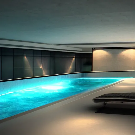 Image similar to liminal space pool rooms, cgi art, good lighting