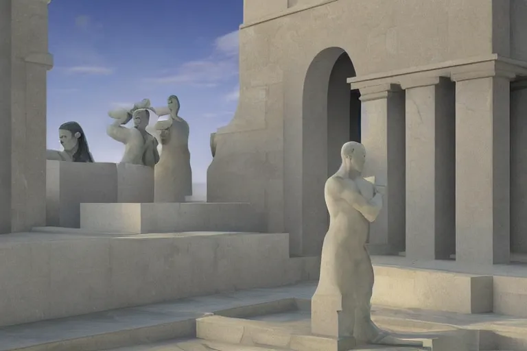 Prompt: a white marble statue of man ruins vicissitude octane render detailed surrealism by vladimir kush