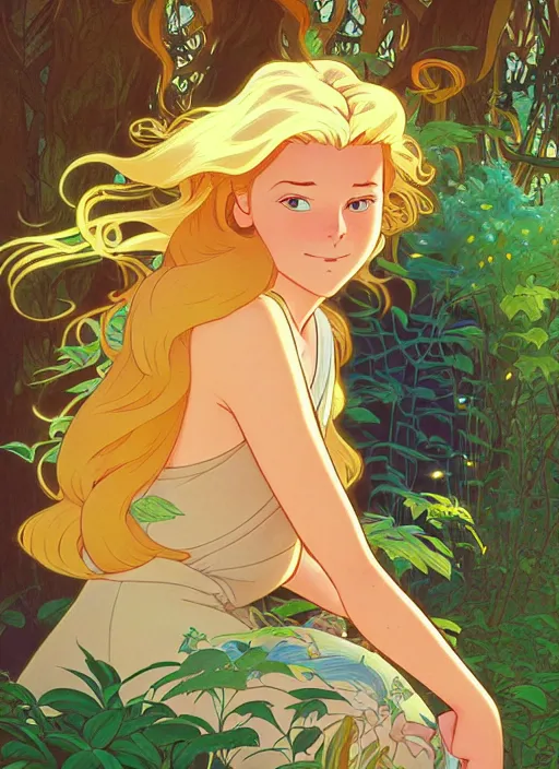 Prompt: book cover design, pretty young man with long golden blond hair, shiny and sparkling, in a forest, from behind, natural lighting, path traced, highly detailed, high quality, cartoon, digital painting, by don bluth and ross tran and studio ghibli and alphonse mucha