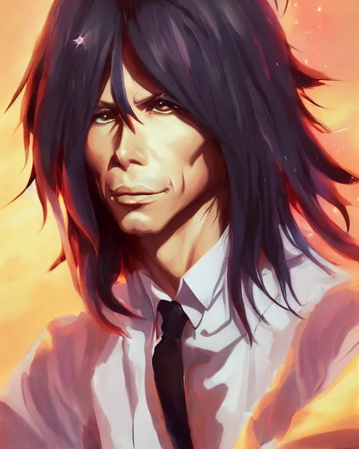 Image similar to anime portrait of Steven Tyler as an anime man by Stanley Artgerm Lau, WLOP, Rossdraws, James Jean, Andrei Riabovitchev, Marc Simonetti, and Sakimichan, trending on artstation