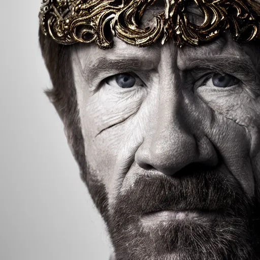 Prompt: 8 5 mm f 1. 8 photograph of chuck norris wearing an ornate costume by iris van herpen, highly detailed, digital painting, artstation, smooth, sharp foccus, commercial photography, fashion shoot