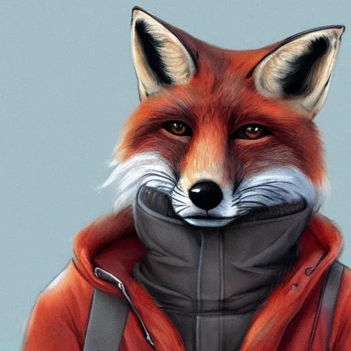 Image similar to fox wearing a parka, furry art artstation