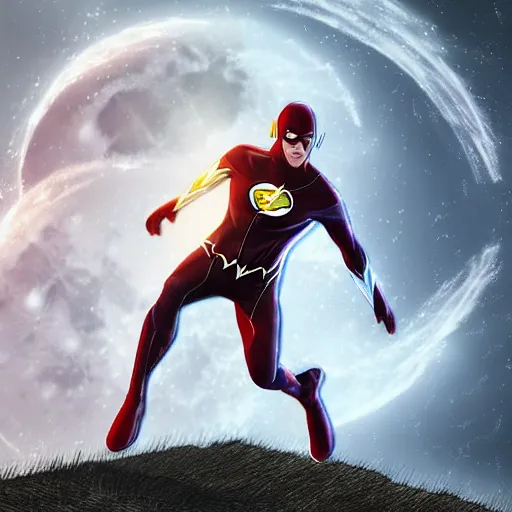 Prompt: a realistic digital art ultra detailed from mrbeast as the flash by Waya Steurbaut, full body camera shot, photo realistic, cinematic, nigt, moon ligth