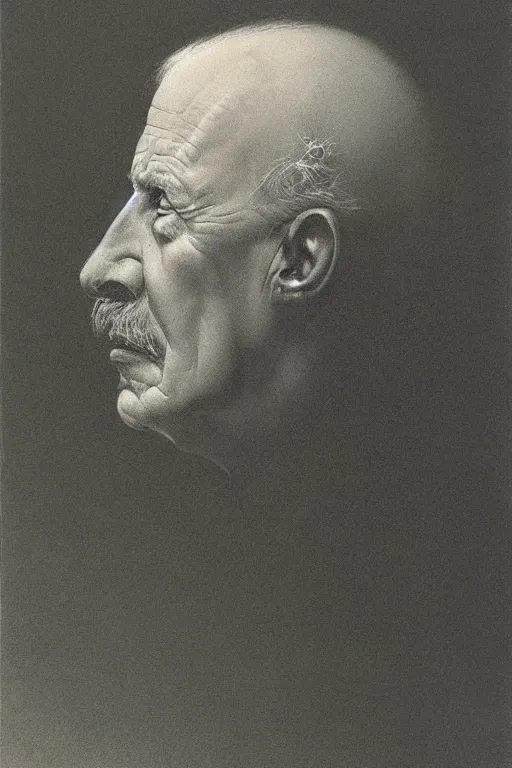 Image similar to portrait of Carl Jung by Zdzislaw Beksinski