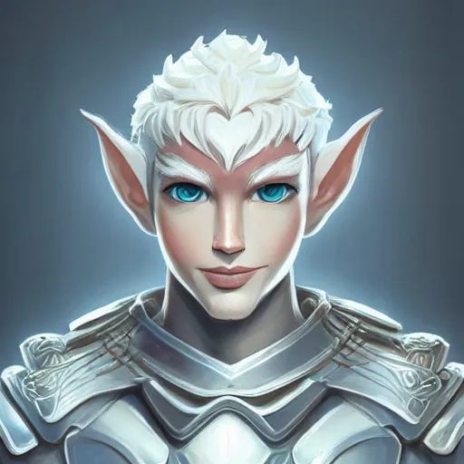 Image similar to face icon stylized minimalist, handsome snow elf with albino skin, ornate silver armour, androgynous, frosty demeanor, loftis, cory behance hd by jesper ejsing, by rhads, makoto shinkai and lois van baarle, ilya kuvshinov, rossdraws global illumination