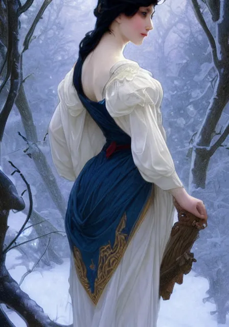 Image similar to snow white, intricate, elegant, highly detailed, digital painting, artstation, concept art, smooth, sharp focus, illustration, art by artgerm and greg rutkowski and alphonse mucha and william - adolphe bouguereau