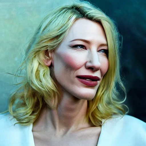 Image similar to portrait of cate blanchett drawn in the sand