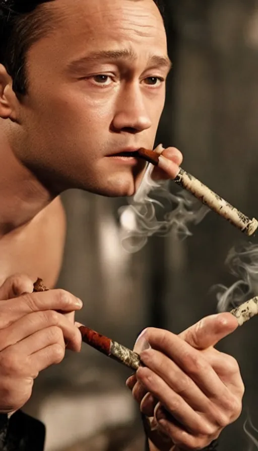 Image similar to joseph gordon levitt smoking shiha, insane, intricate, highly detailled, sharp focus 8k