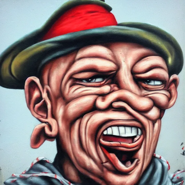 Prompt: Street-art portrait of Popeye the Sailor in style Elzie Crisler Segar, photorealism