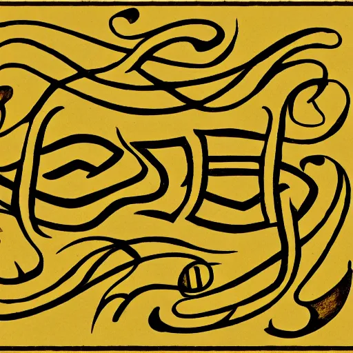 Prompt: golden filigreed in the shape of tengwar script