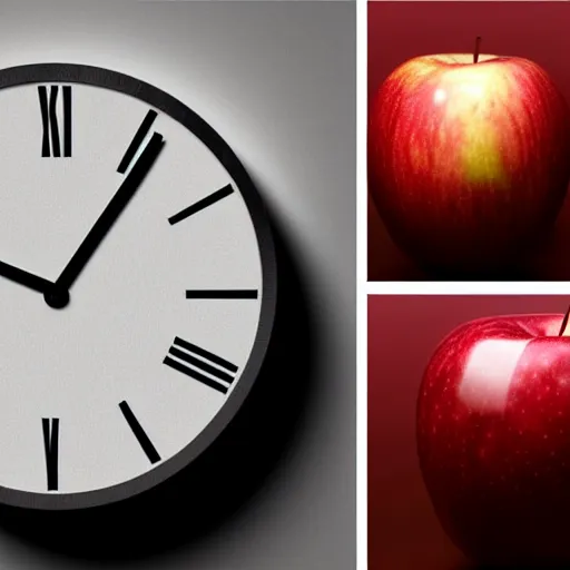 Image similar to hd ultra detailed a clock with the word 'Nick' inscribed on it and an apple by tommy ingberg